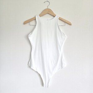 IUGA High Neck Sleeveless Bodysuit White Racerback Thong Snap Essential Basic
